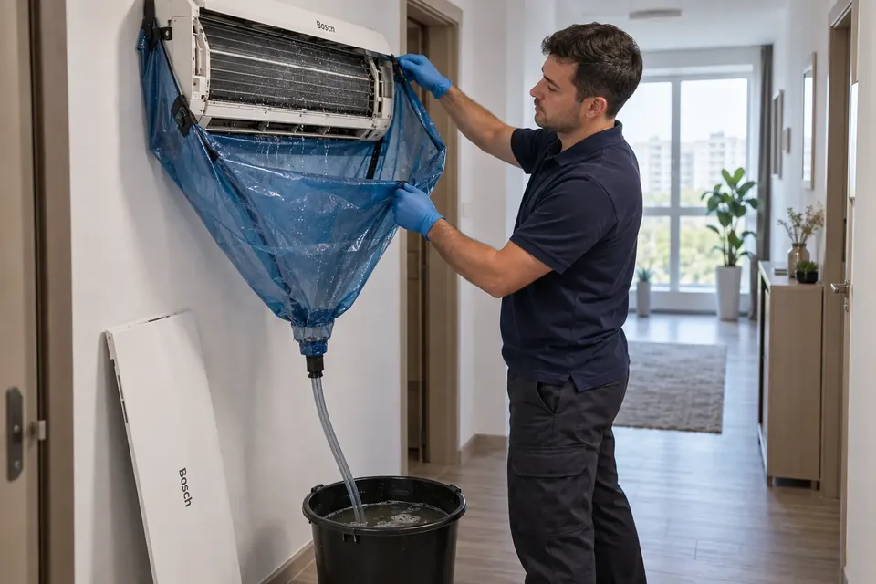 Curatarea unui aparat de aer conditionat Bosch cu husa si sac de colectare, in Bucuresti